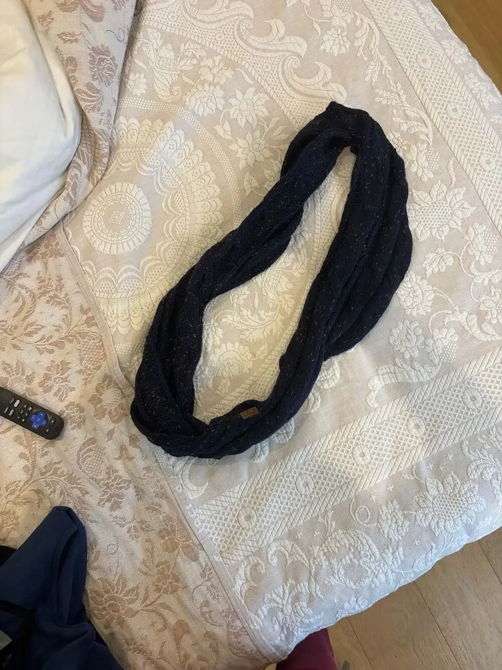 C.C. Navy Blue Cable Knit Confetti Speckled Infinity Scarf